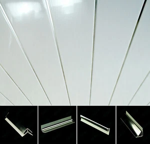 Gloss White Chrome Strip 5mm PVC Bathroom Kitchen Ceiling Cladding Panels - Picture 1 of 20