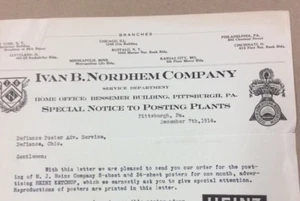 Letterhead Ivan B Nordhem Company 1914 Pittsburgh Pa INV-P1117 - Picture 1 of 2