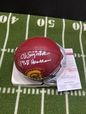 OJ O.J. SIMPSON SIGNED USC TROJANS MINI HELMET HEISMAN 1968 BUFFALO BILLS JSA W - Image 1 of 3