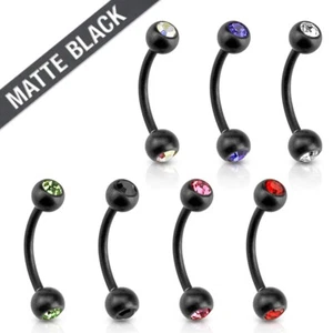Black Matte Rhinestone Eyebrow Piercing - Picture 1 of 1