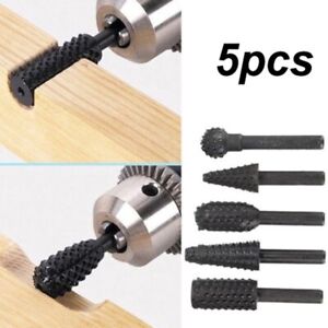 5pcs/Set Rotary Burr Wood Carving File Rasp Drill Bits 1/4 Inch Shank Tool Sale