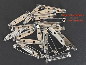 50 - 31mm x 6mm BADGE or BROOCH BACK BAR CLASPS ~ SILVER TONE COLOUR ~ ALLOY - Picture 1 of 2