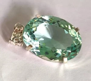 Oval Aquamarine Natural 96.8 Ct Topaz 925 Solid Silver Pendant Loose Gemstone - Picture 1 of 5
