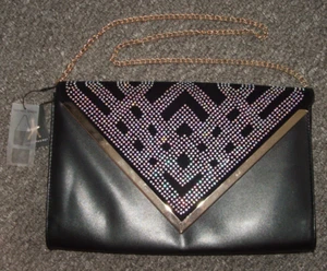 Atmosphere - Black Gold Diamonte - Women's Clutch / Shoulder Bag - BNWT Handbag - Picture 1 of 10