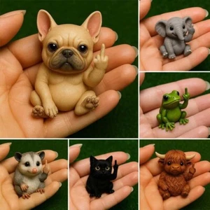 Comical Animal Statue Showing Petite Dog Cat Resin Sculpture Desktop Decor - Picture 1 of 18