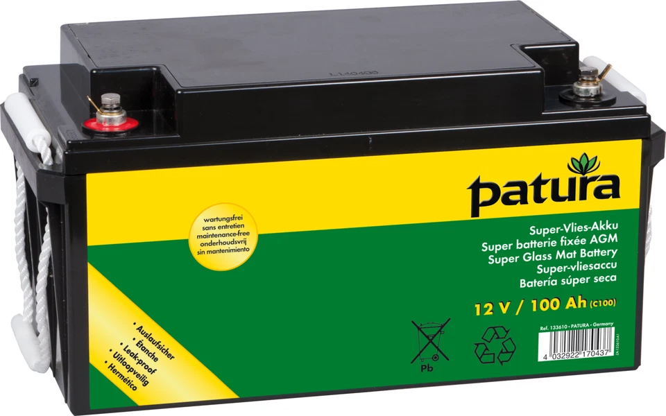 PATURA Vlies-Akku für 12 Volt Akkugeräte 100 AH Weidezaunbatterie Weidezaun