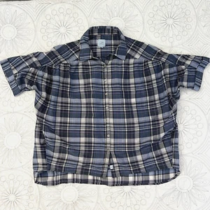 Patterson J Kinkaid PJK Blue Plaid Shirt L Batwing Silk/Cotton Oversized Blouse - Picture 1 of 9