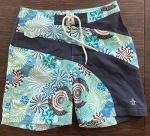 ORIGINAL PENGUIN Hombre Retro Espirales Años 60 Estilo Tablero Corto Azul Talla 31 Forrado Nuevo sin Etiquetas - Imagen 1 de 12