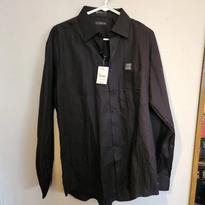 J. Ferrari shirt button up long sleeve Striped Black Cotton (B) 16 1/2 34-35 - Image 1 of 3