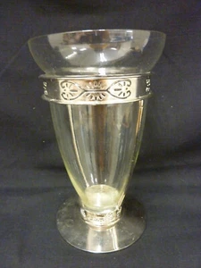 VINTAGE VASE FTD CLEAR GLASS SILVER TONE ACCENTS ART DECO MCM 8.75" TALL - Picture 1 of 9