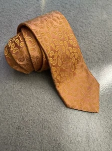 Brioni Made in Italy Orange Paisley Patterned 3.5” Silk Tie Necktie - Picture 1 of 16