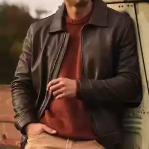 Leather Jacket Men Real Brown Racer Soft Pure Sheep Skin Keanu Leather Coat - Picture 1 of 5