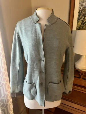 Chaqueta EILEEN FISHER Lana Merino Doble Punto, Blazer Azul/Gris, Mediana, Bolsillos Foto 1 de 4