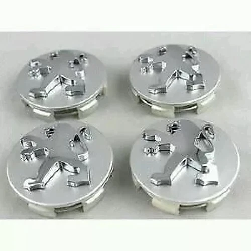 4 LOGO EMBLÈME PEUGEOT 60 mm GRIS caches moyeu jante, centre de roue/ NEUF - Image 1 of 1