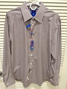 Egara Dress Shirt Mens Size Large Non-Iron 100% Cotton Red Gray White - NWT $100 - Picture 1 of 9