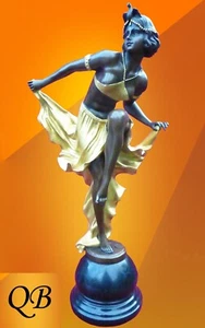 ART DECO BRONZE FIGUR SKULPTUR STATUE BLUTIGE TÄNZERIN GOLD DAME FIGUR HEISSGUSS - Bild 1 von 8