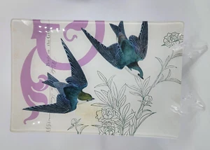 Glass Tray "Birds in the Garden" Multi-Colored 12.5 x 8.5" New wo/Box Swallows - Picture 1 of 7