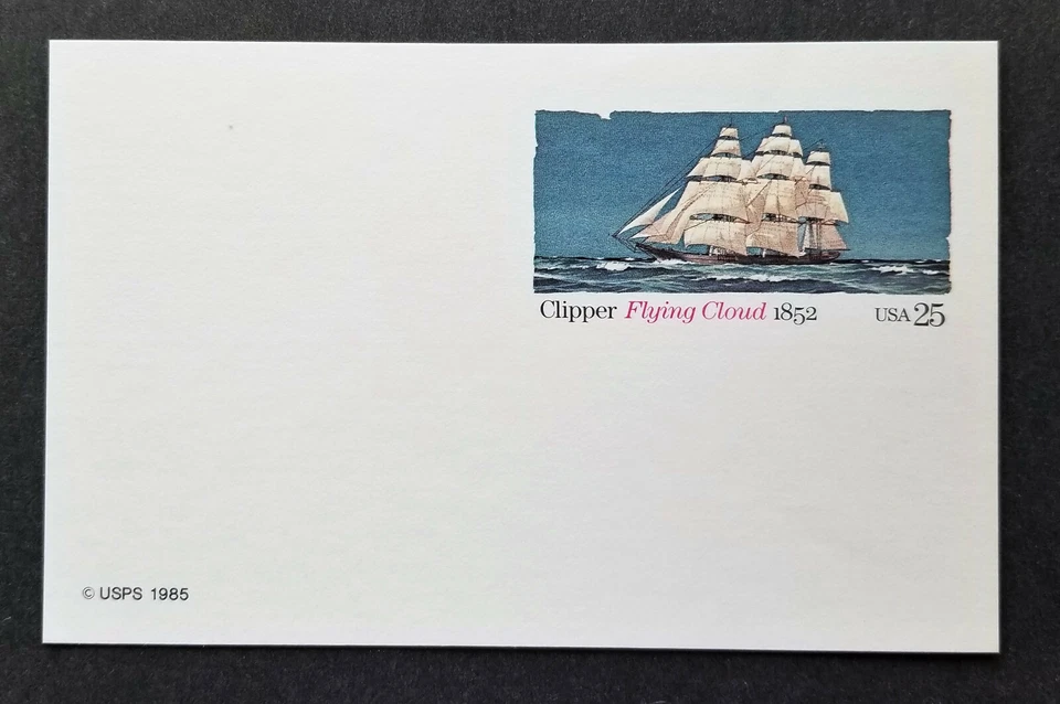 US 1985 Scott # UX107 Clipper 'Flying Cloud' 1852 - 25¢ postal card MNH Postcard - Image 1 of 1
