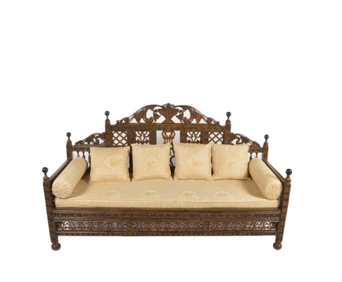Vintage Exotic Anglo-Indian Wood  Carved Sofa-Chic Elephant Fabric- 72"w x 37"h Cover
