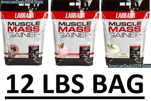 Labrada Muscle Mass Gainer 12 lbs Bag - Choose Vanilla, Chocolate or Strawberry - Picture 1 of 7