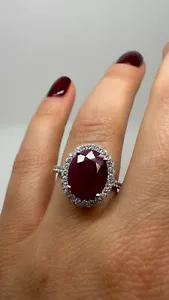 PLATINUM HALO OVAL RUBY AND DIAMONDS RING 5.23CT GG242 - Picture 1 of 22