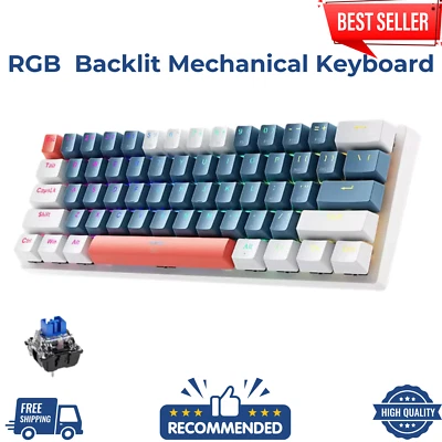 GAMING KEYBOARD MECHANICAL BACKLIT KEYBOARD RGB COLOUR USB-C WIRED 61 KEYS - Image 1 of 4