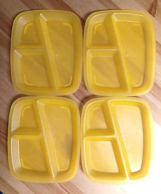 Lot 4 Hardplastic Food Trays Yellow for Camping, Picnic, Beach or Watching TV - Image 1 of 4