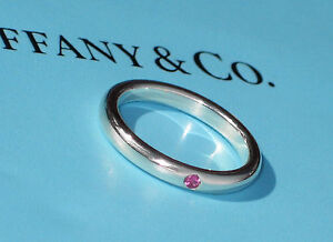 Tiffany & Co Elsa Peretti Sterling Silver Red Ruby Stone STACKING Band Ring