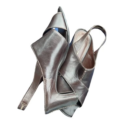 Sandalias flexibles con cordones para mujer talla 8,5 M cuero marrón 3" tacón trozo oficina sirena Foto 1 de 4