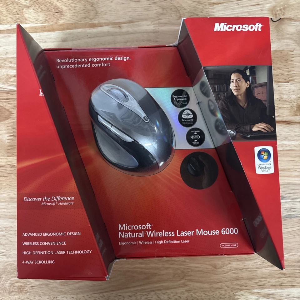 Microsoft 1083 Natural Wireless Laser Mouse 6000  Metallic Gray (69K-00001) New - Image 1 of 4