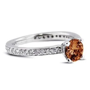 1.19ct tw Red SI1 Round Natural Certified Diamonds Plat Classic Engagement Ring - Picture 1 of 10