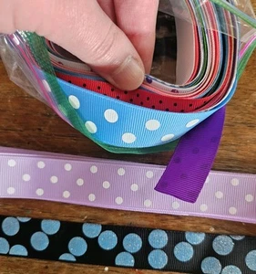 7/8" & 1" DOTS Mixed Lot Grosgrain Ribbon Hair Bow Supplies- 20+ yds - Picture 1 of 9