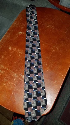 Gravata masculina Halston III estampa abstrata 100% seda italiana marrom azul vermelho 54" - Imagem 1 de 2