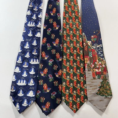 Рождественский мужской галстук 100% шелк лот из 4 - Изображение 1 из 4