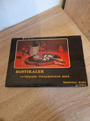 Rustikaler 12-TEILIGER Steakbesteck-Satz Rostfreier Stahl Nr. 00574 Vintage OVP - Bild 1 von 2