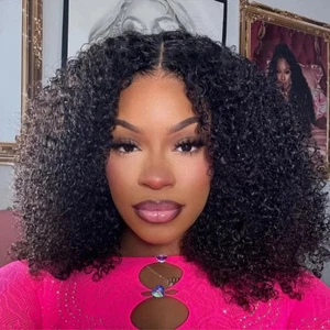 Glueless Wigs Human Hair Wear And Go kinky Curly Brazilian Hair Plucked Precut - Picture 1 of 12
