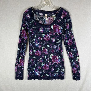 Intimate Free People geblümtes U-Ausschnitt-Top Damen Medium lila blau Spitze Y2K NEU - Bild 1 von 12