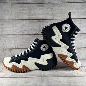 Converse Run Star Motion Hi Womens 11.5 Mens 10 Shoes Sneaker Black White Gum - Foto 1 di 14