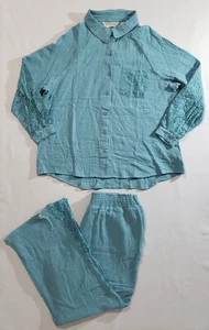 Isaac Mizrahi Live Bridgehampton Gauze Shirt Crochet Sleeves & Pants Womens 1X - Picture 1 of 8