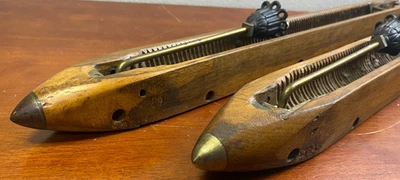 SIZE MATTERS Insanely Huge Pair of 26" Antique Wooden Loom Textile Shuttles C322 - Image 1 of 4