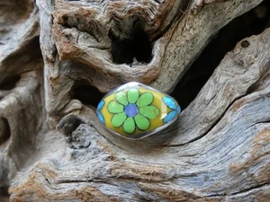 Gaspeite Flower Gemstone Opal Aluminum Sterling Silver Alloy Size 10 Ring AS73 - Picture 1 of 7