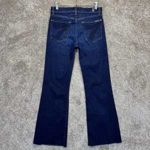 7 For All Mankind Dojo Jeans Women 28 Blue Flare Mid Rise Stretch Dark Wash READ - Picture 1 of 12