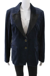 J Crew Womens Cotton Velvet Contrast Collar Two Buttoned Blazer Blue Size 12 - Picture 1 of 9