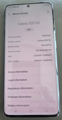 Samsung Galaxy S20 5G 128GB Fully Unlocked Smartphone SM-G981B cosmic grey - Image 1 of 4