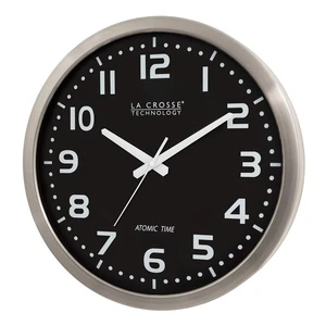 WT-3161BK 16 Inch Stainless Steel Atomic Clock, Analog, Silver - Picture 1 of 7
