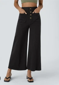 Halara Flex LG High Waisted Button Pockets Stretchy Knit Casual Wide Leg Jeans - Picture 1 of 5