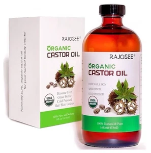 Certified Organic Castor Oil, Natural Oil Cold Pressed in Glass Bottle,... - Picture 1 of 5
