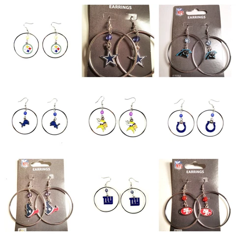 NFL EARRINGS TEAM 2" HOOP COLOR BEAD DANGLE STYLE WITH HOOP YOU CHOOSE THE TEAM Cover