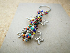 Multi-coloured Gecko Keyring Wire & Glass Beads Handmade in Kenya Collectables