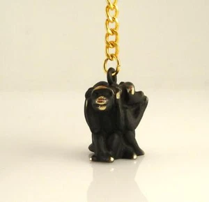 Walter BOSSE Vienna Key Ring THREE MONKEYS Keychain Patinated Brass 3 Wisdoms - Picture 1 of 5